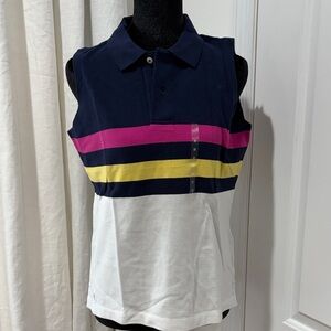 Lauren Ralph Lauren Navy, White, Pink & Yellow Sleeveless Polo Tank